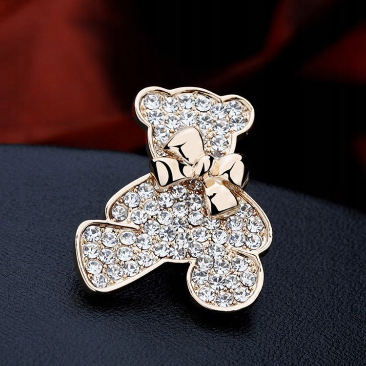 Teddybär mit Schleife, goldene Brosche mit Zirkonia