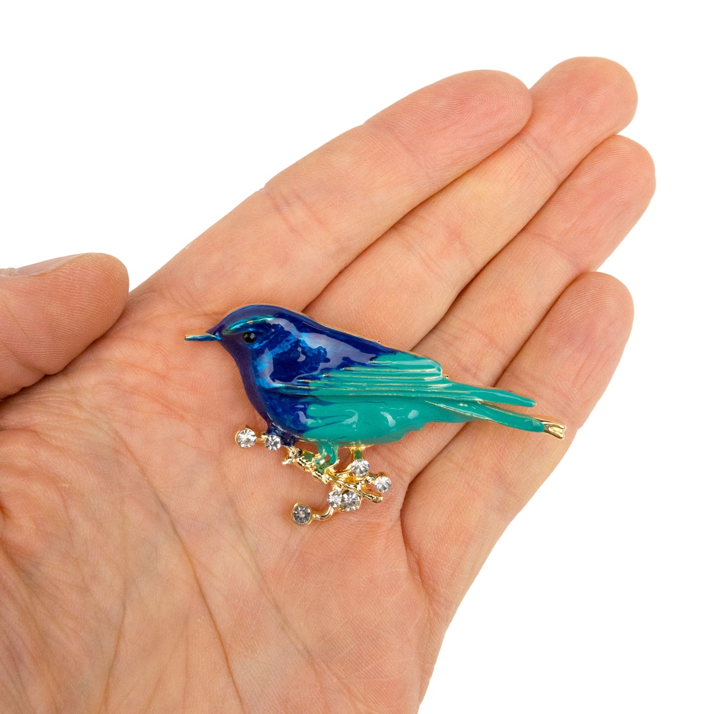 Blauer und blauer Vogel - Brosche mit Zirkonias