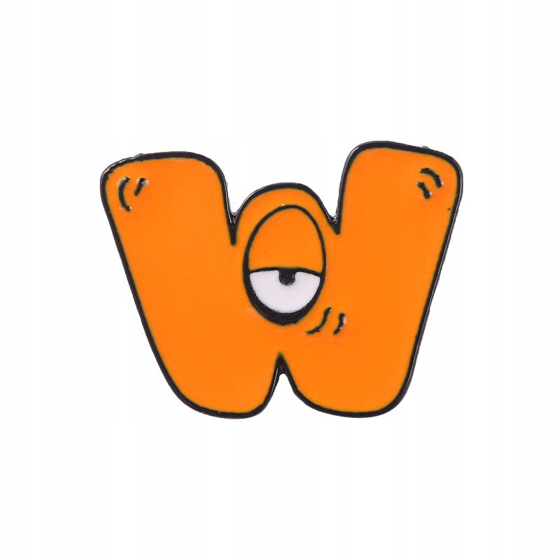 Buchstabe W mit Auge - orangefarbene Anstecknadel