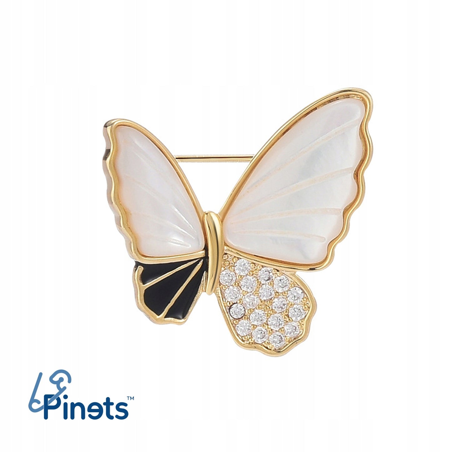 Schmetterling gefüllt mit Perlmutt - 14K vergoldete Brosche