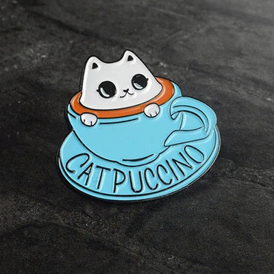 Katzen-Cappuccinotasse mit Anstecknadel