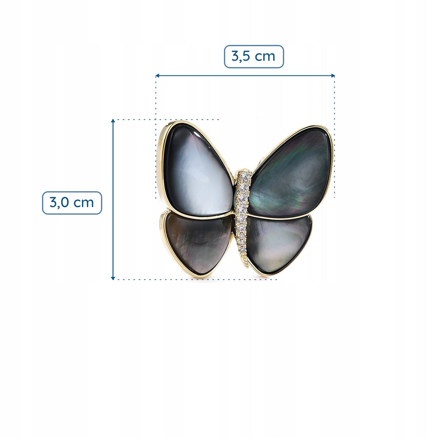 Schmetterling gefüllt mit Perlmutt - 14K vergoldete Brosche