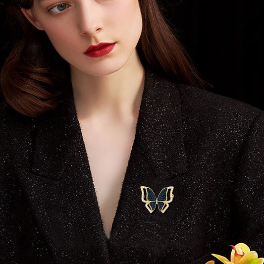 Blauer Schmetterling – 14 Karat vergoldete Brosche