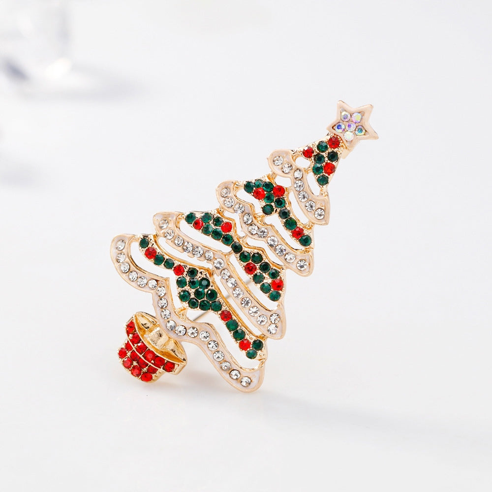 Weihnachtsbaum mit weißer Kette - bunte Weihnachtsbrosche