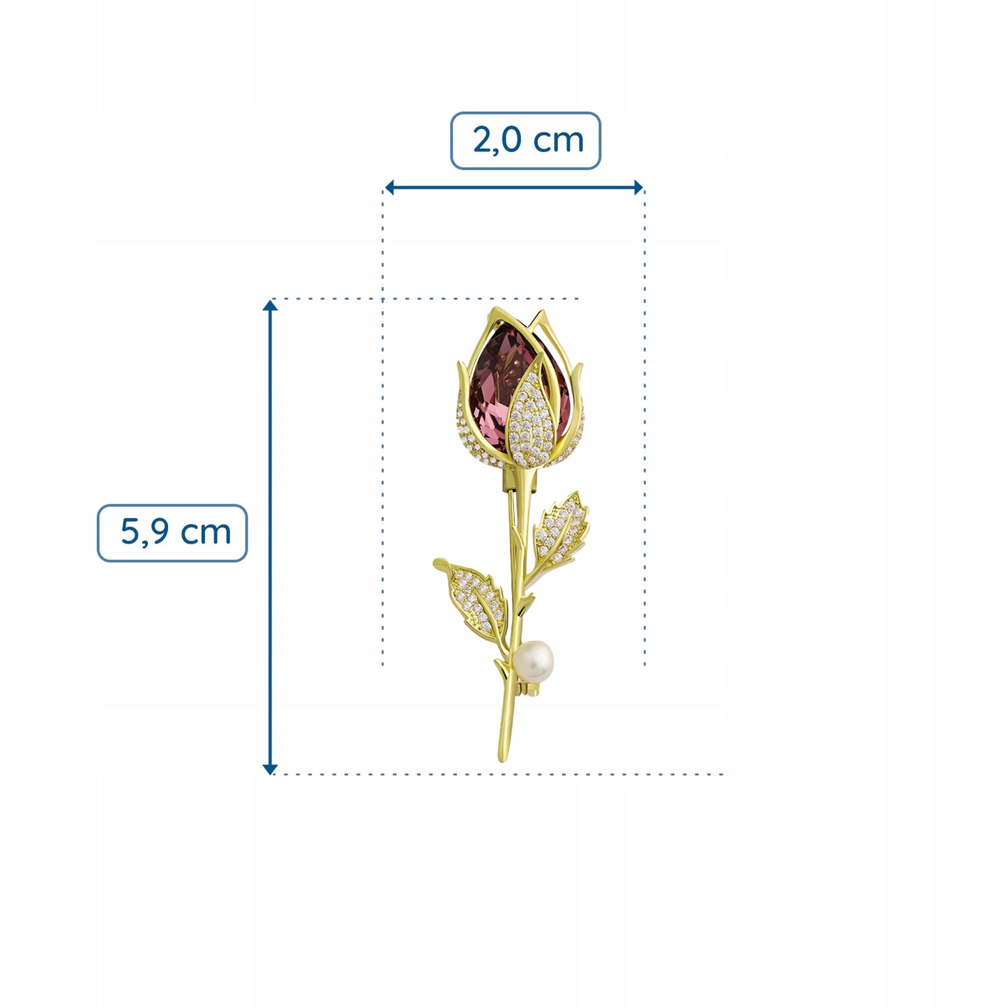 Rose mit Zirkonen und einer Perle – 14 Karat vergoldete Brosche