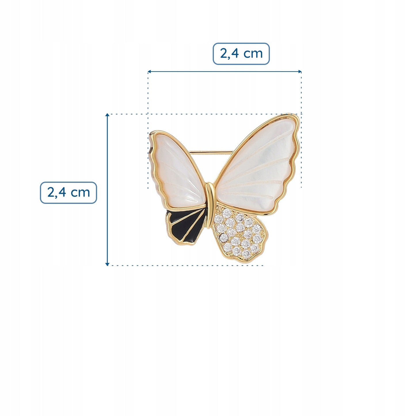 Schmetterling gefüllt mit Perlmutt - 14K vergoldete Brosche