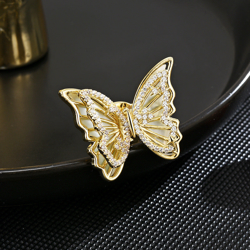Schmetterling mit Zirkonia - 14K vergoldeter Stift