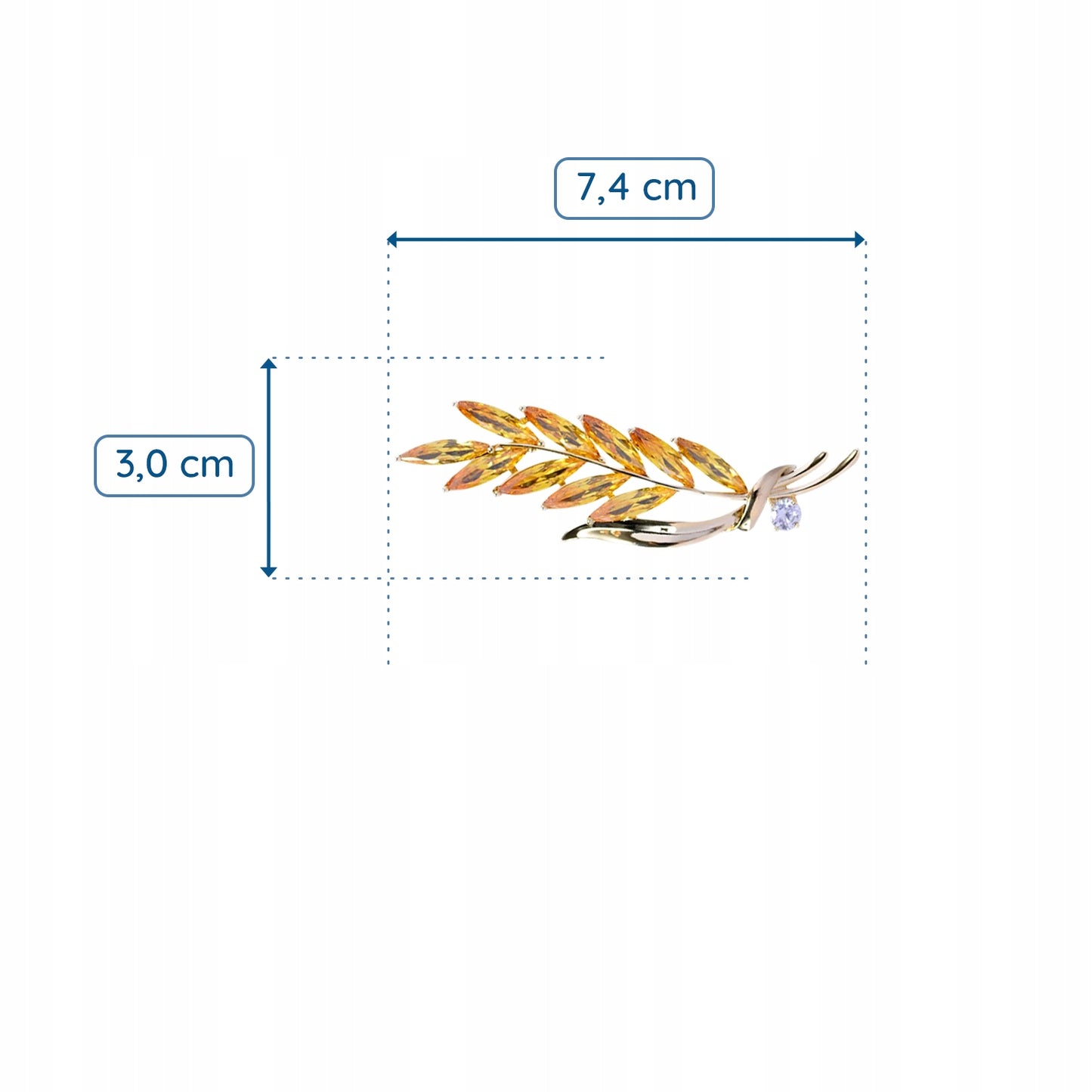 Goldene Weizenähre mit Zirkonia - Brosche