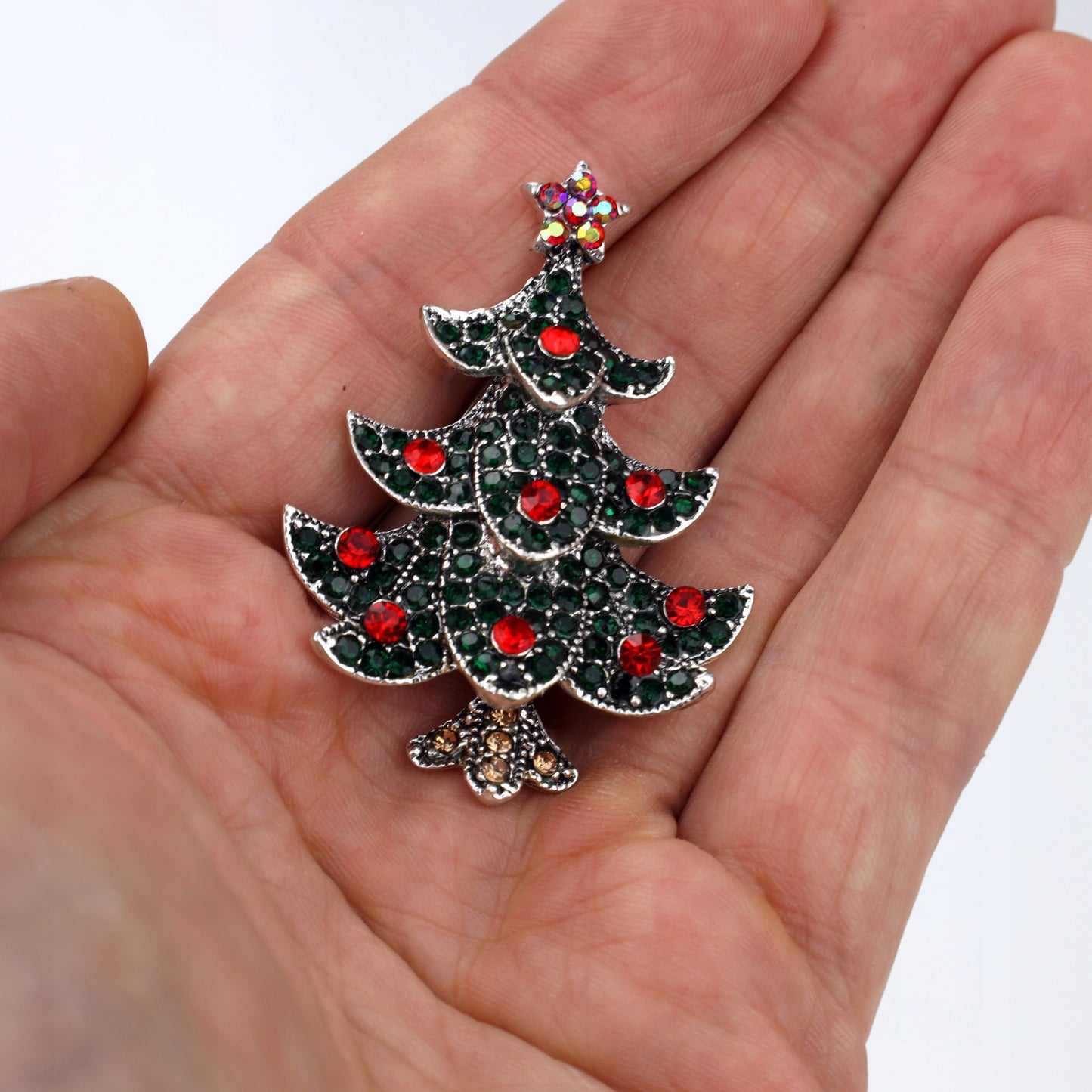 Weihnachtsbaum mit Zirkonia - Weihnachtsbrosche