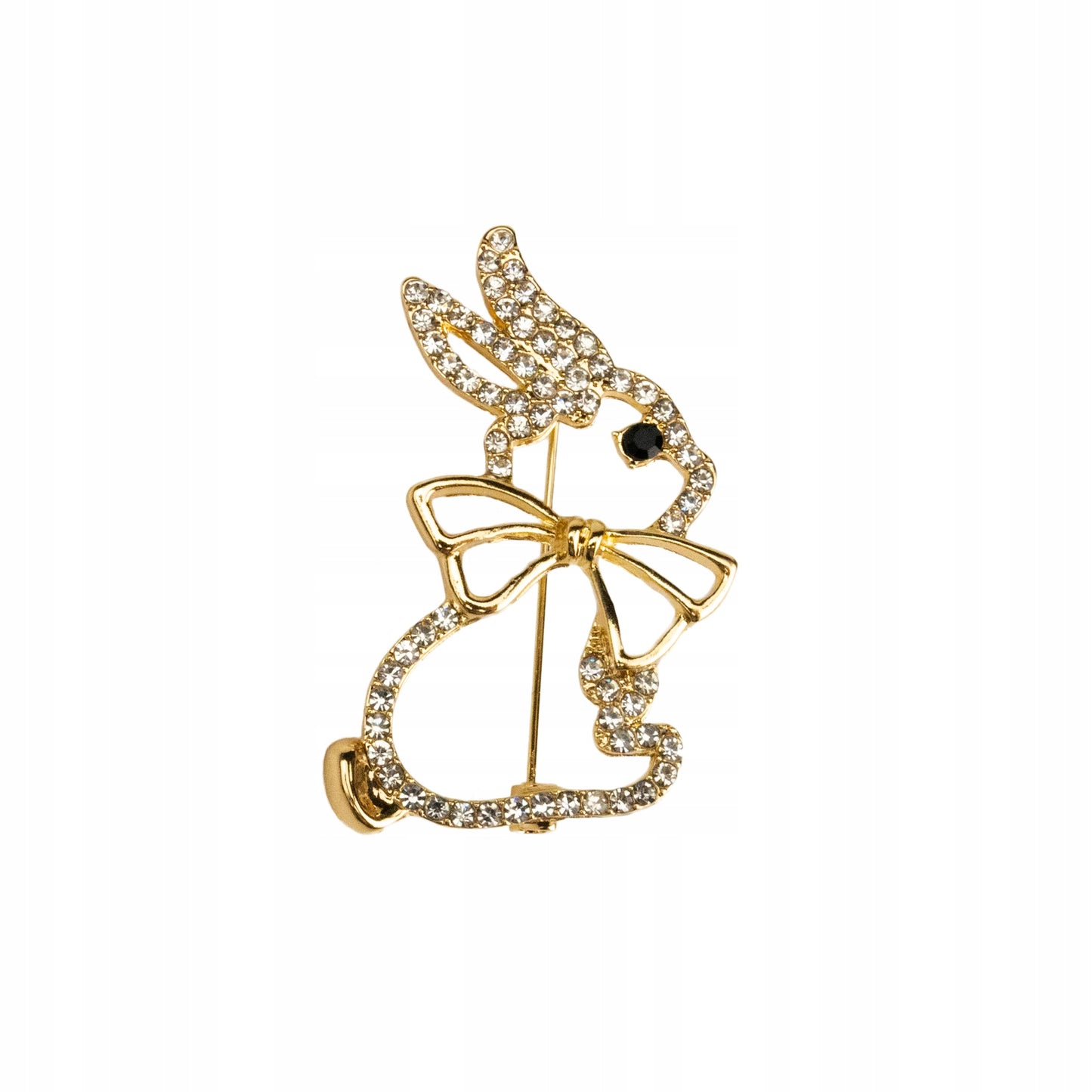 Hase mit Schleife - Goldbrosche mit Zirkonia