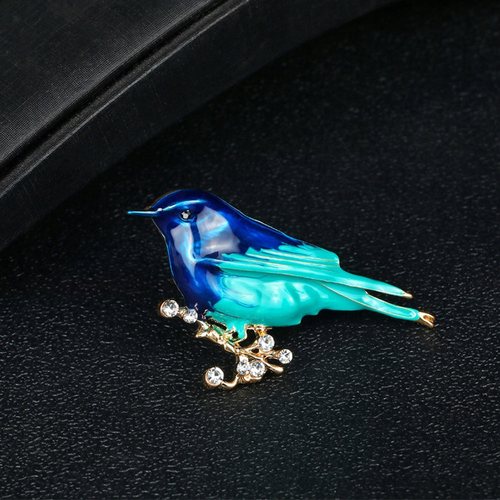 Blauer und blauer Vogel - Brosche mit Zirkonias