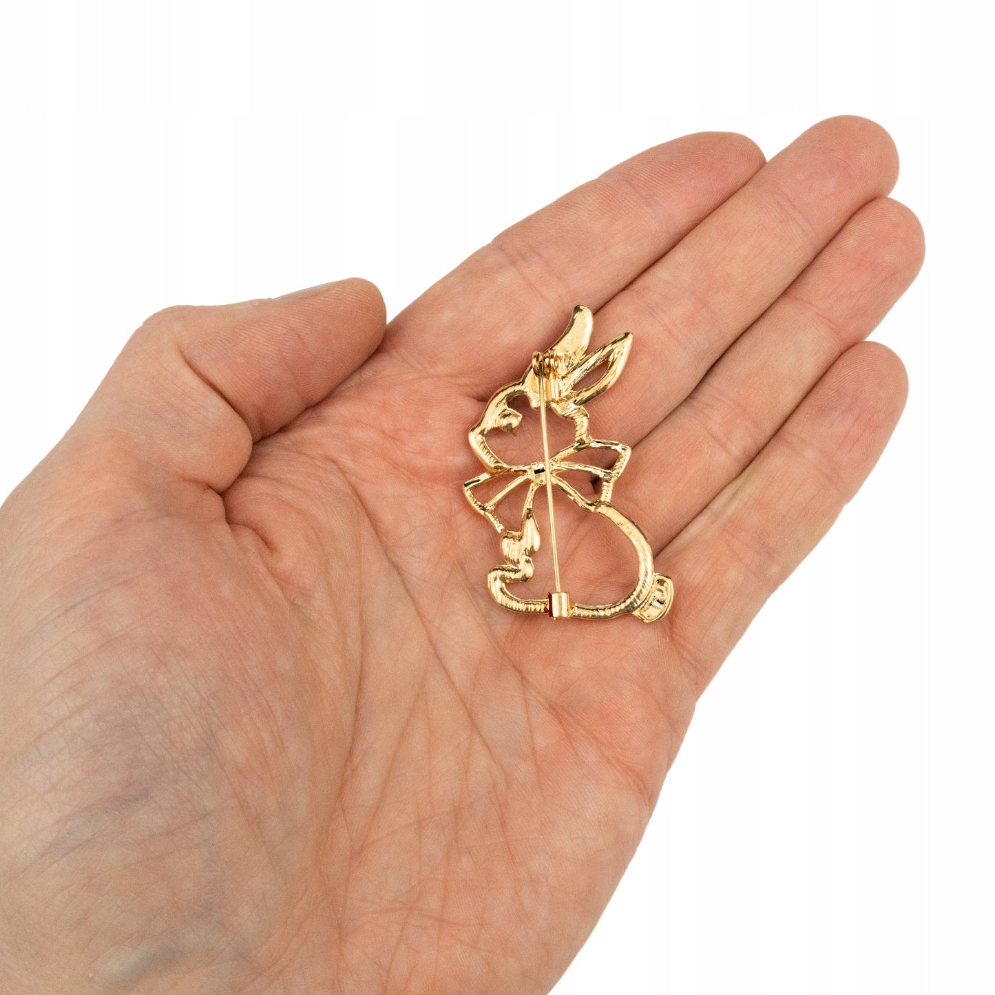 Hase mit Schleife - Goldbrosche mit Zirkonia