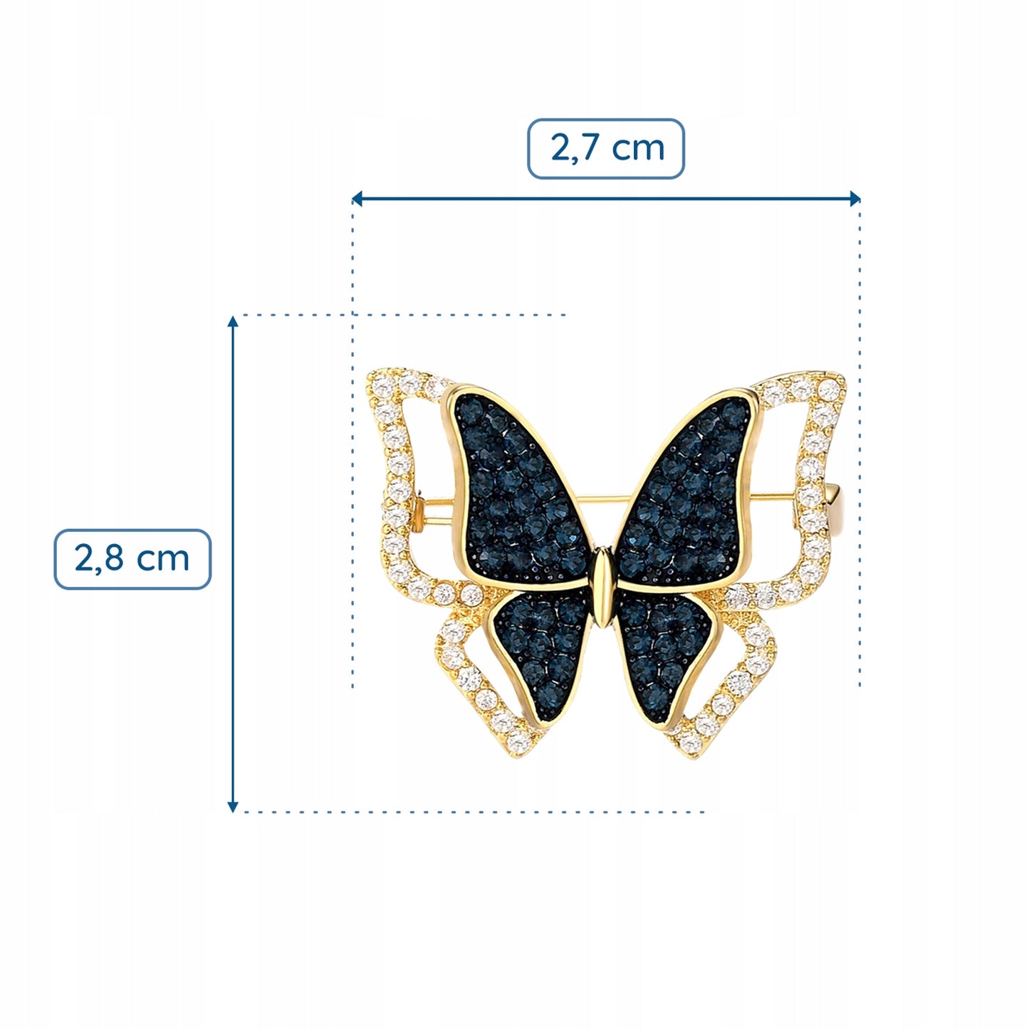Blauer Schmetterling – 14 Karat vergoldete Brosche