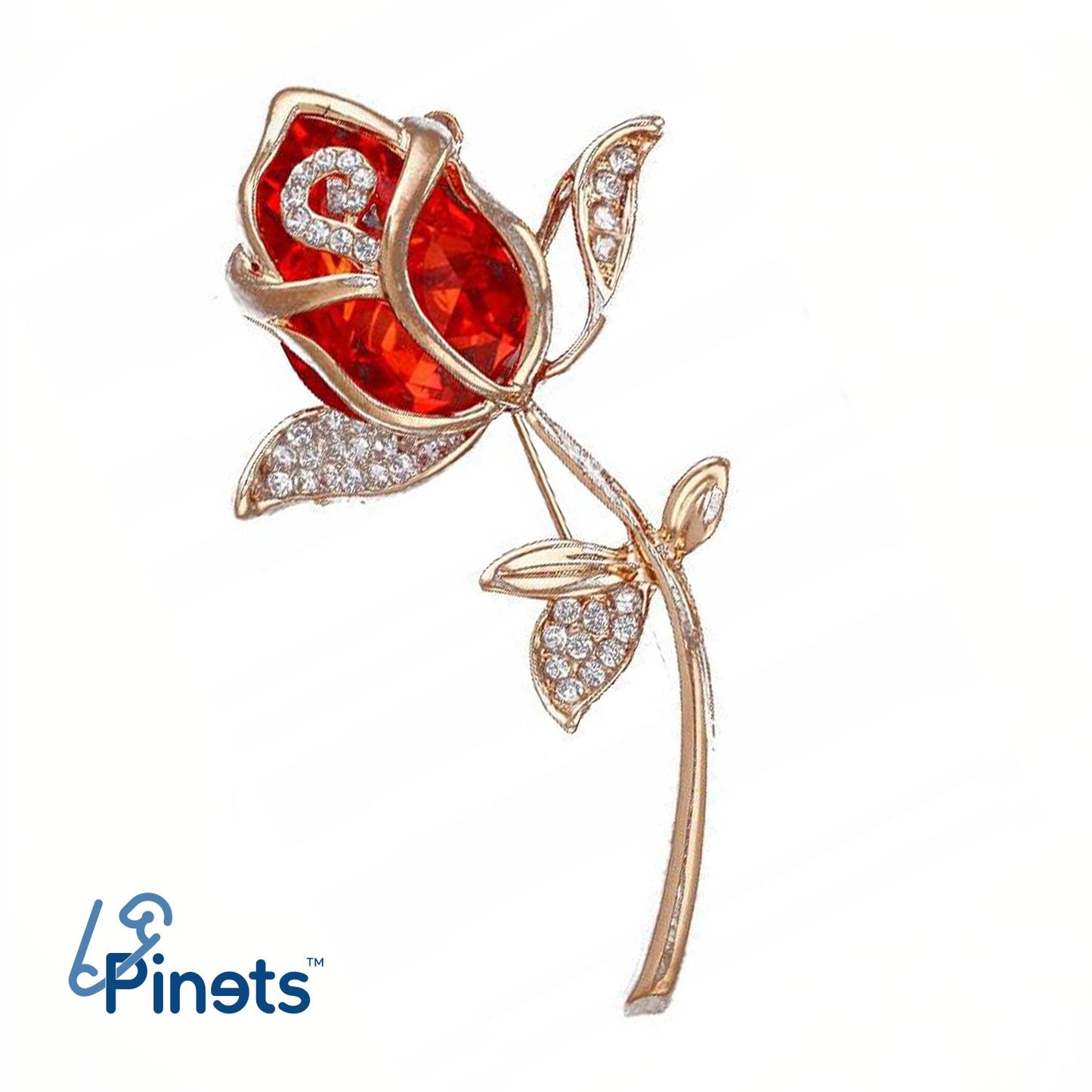 Rote Rose mit Zirkonia-Brosche