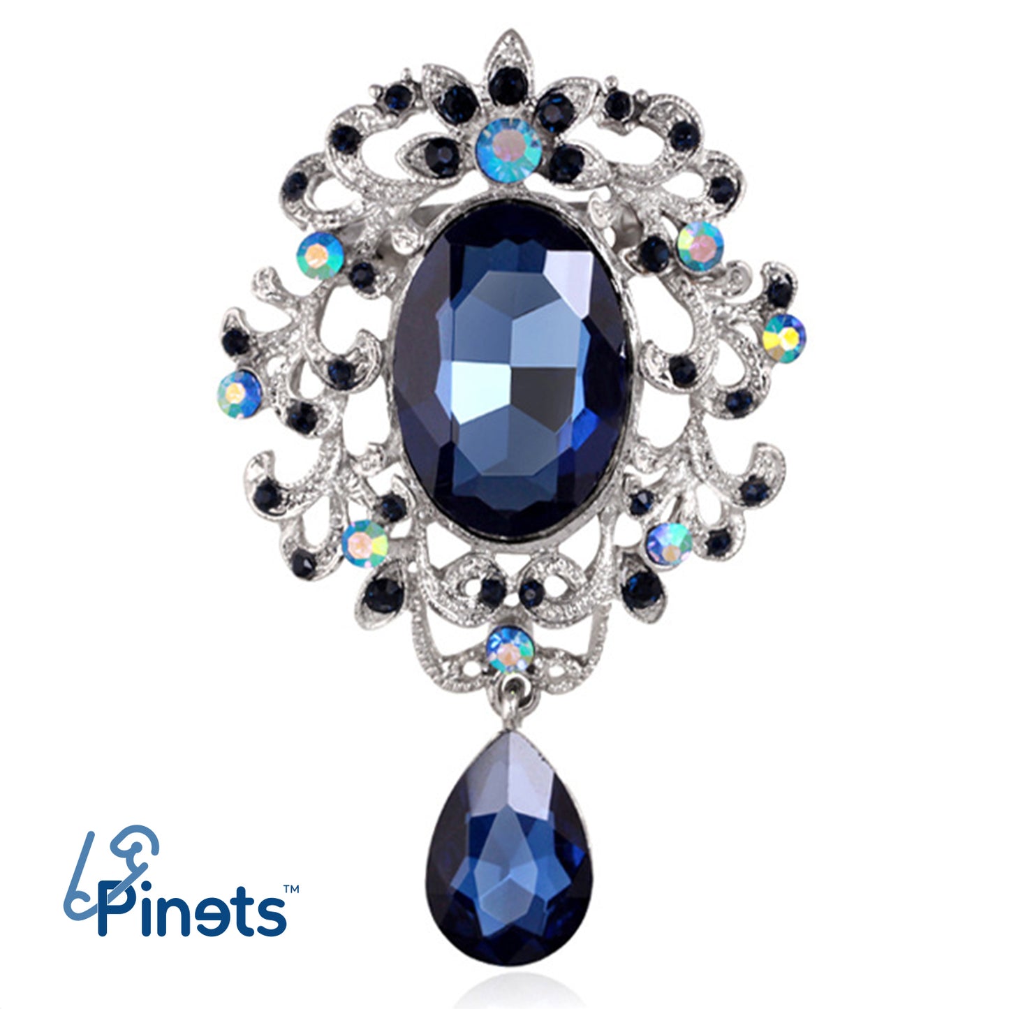 Barocke Brosche mit blauen Zirkonen