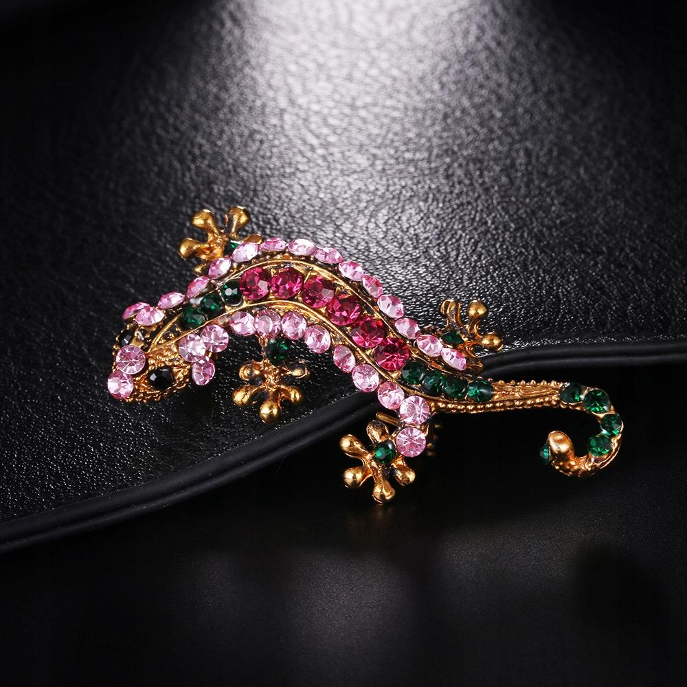 Gecko-Brosche mit Zirkonia