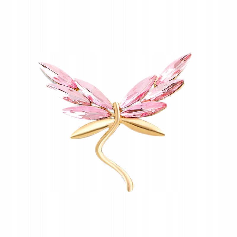 Goldene Libelle mit rosa Flügeln - Brosche
