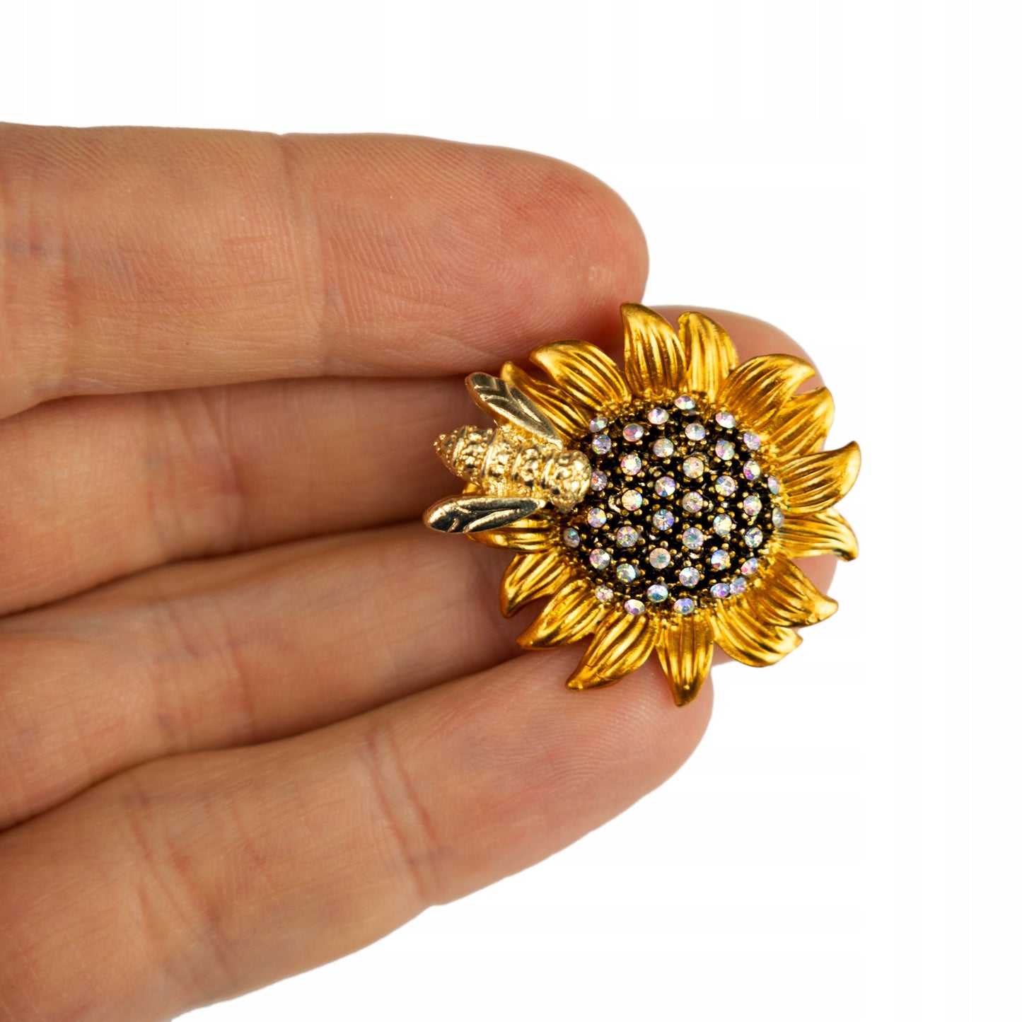 Sonnenblume mit Biene - Brosche mit Anhängerfunktion