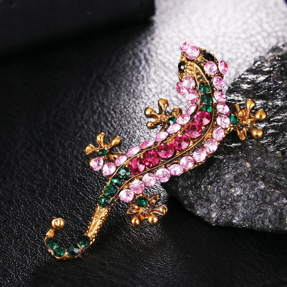 Gecko-Brosche mit Zirkonia