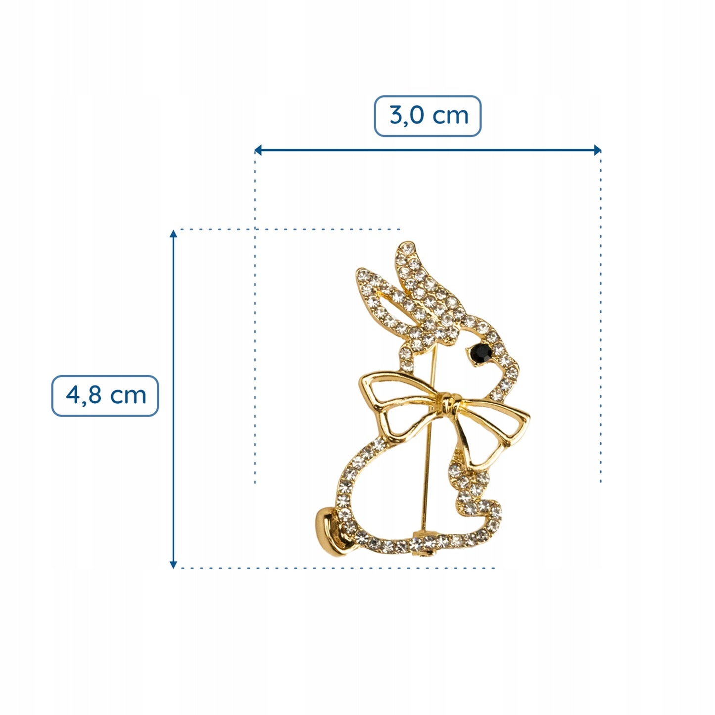 Hase mit Schleife - Goldbrosche mit Zirkonia