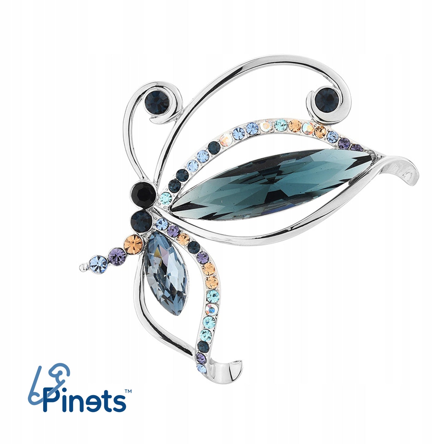 Silberner Schmetterling mit Zirkonias, 14 Karat Weißgold plattierte Brosche