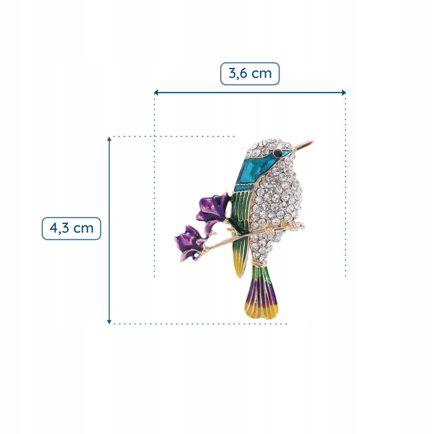 PINETS Brosche Blauer Vogel Blumen Strass