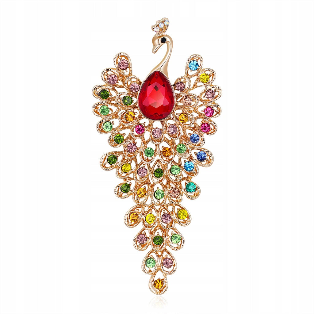 Pfau mit Zirkonen und beweglichem Schwanz – goldene Brosche