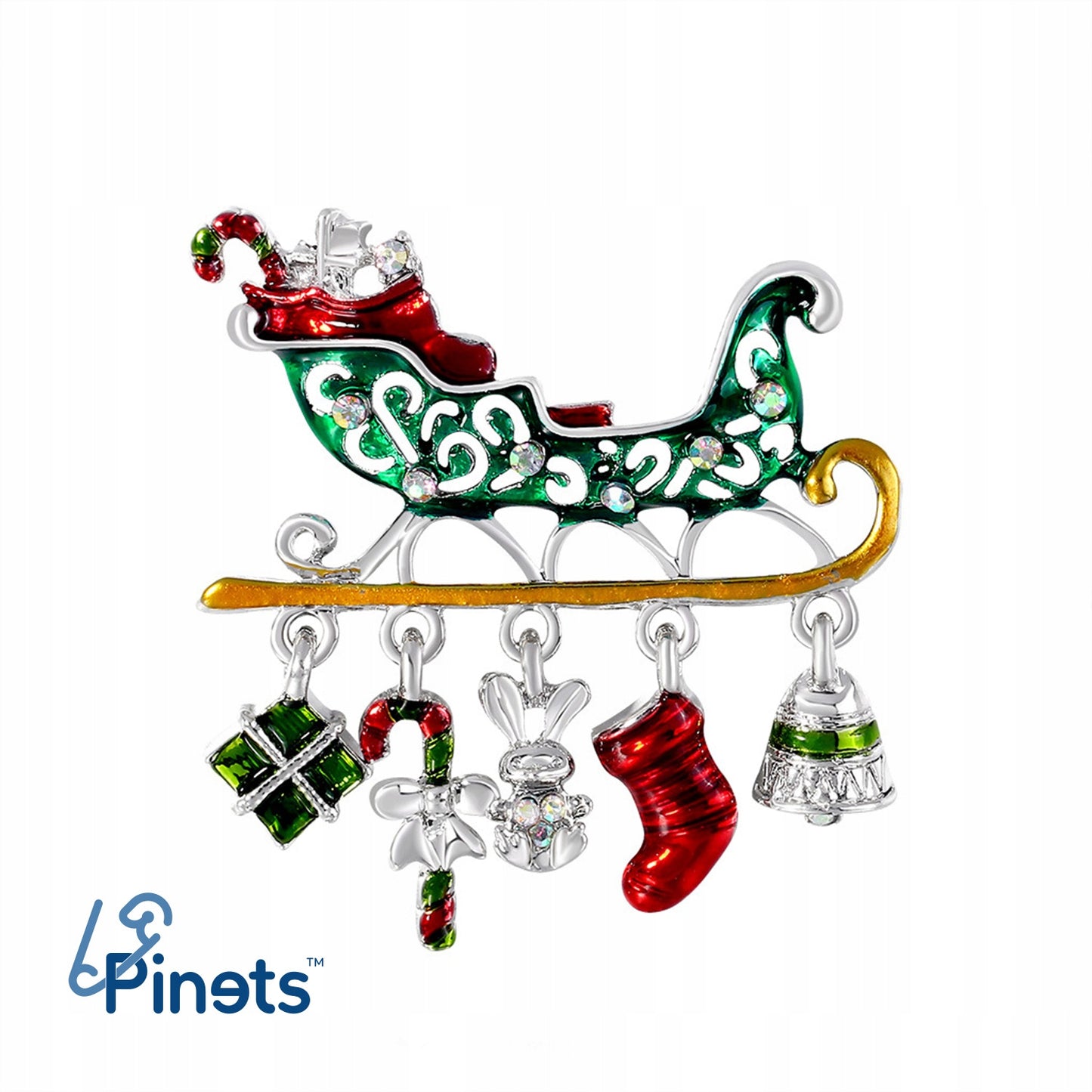Weihnachtsmanns Schlitten mit Geschenken - Weihnachtsbrosche