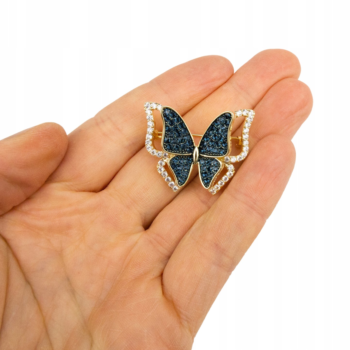 Blauer Schmetterling – 14 Karat vergoldete Brosche