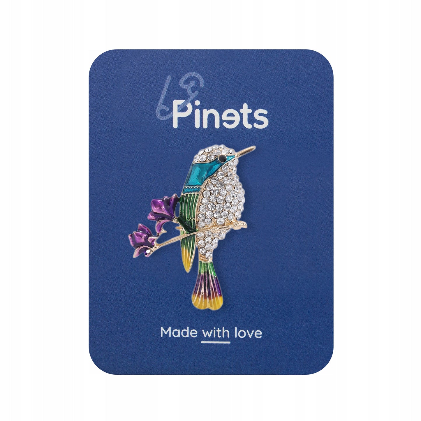 PINETS Brosche Blauer Vogel Blumen Strass