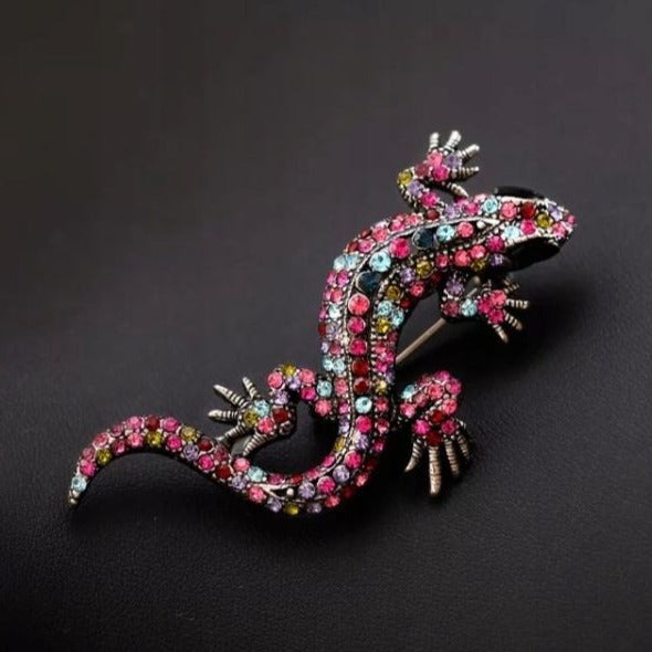 Gecko-Eidechse mit Zirkonia-Brosche