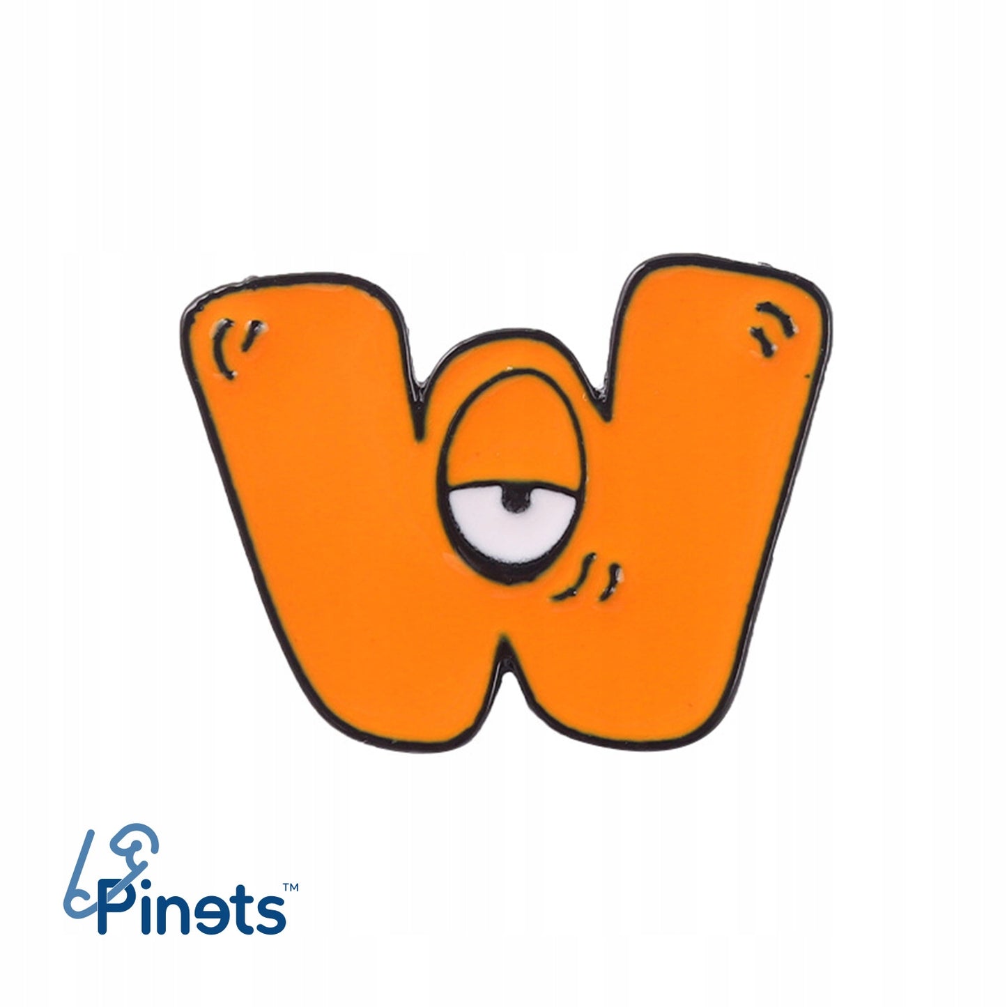 Buchstabe W mit Auge - orangefarbene Anstecknadel