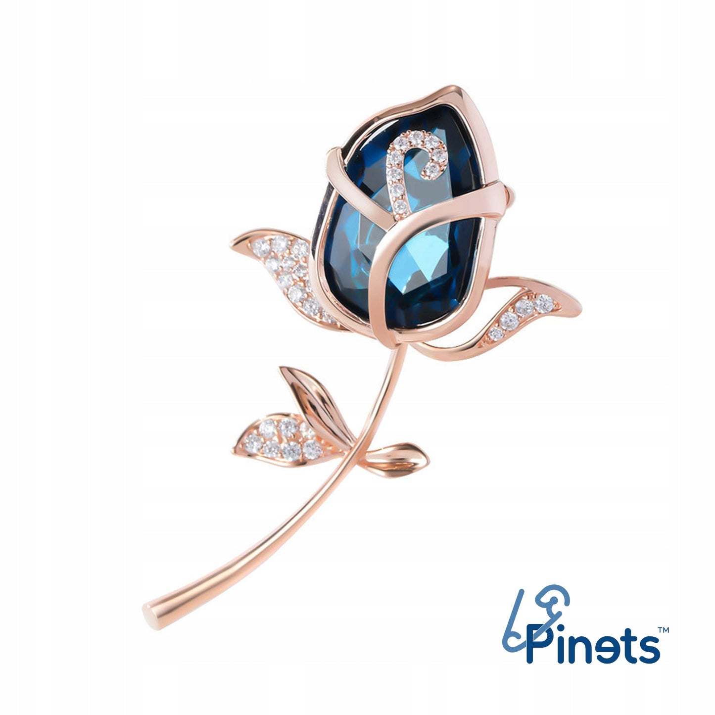 Blaue Rose – 14 Karat rosévergoldete Brosche