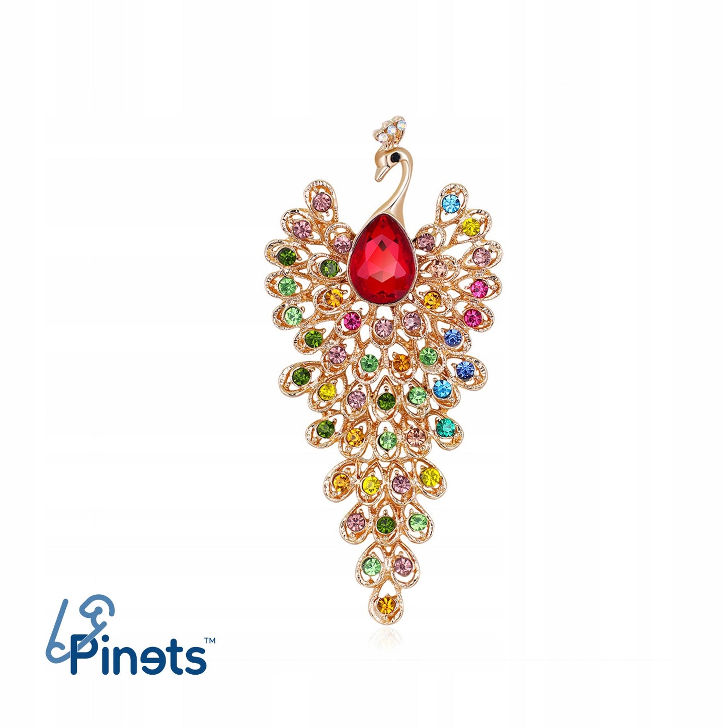 Pfau mit Zirkonen und beweglichem Schwanz – goldene Brosche
