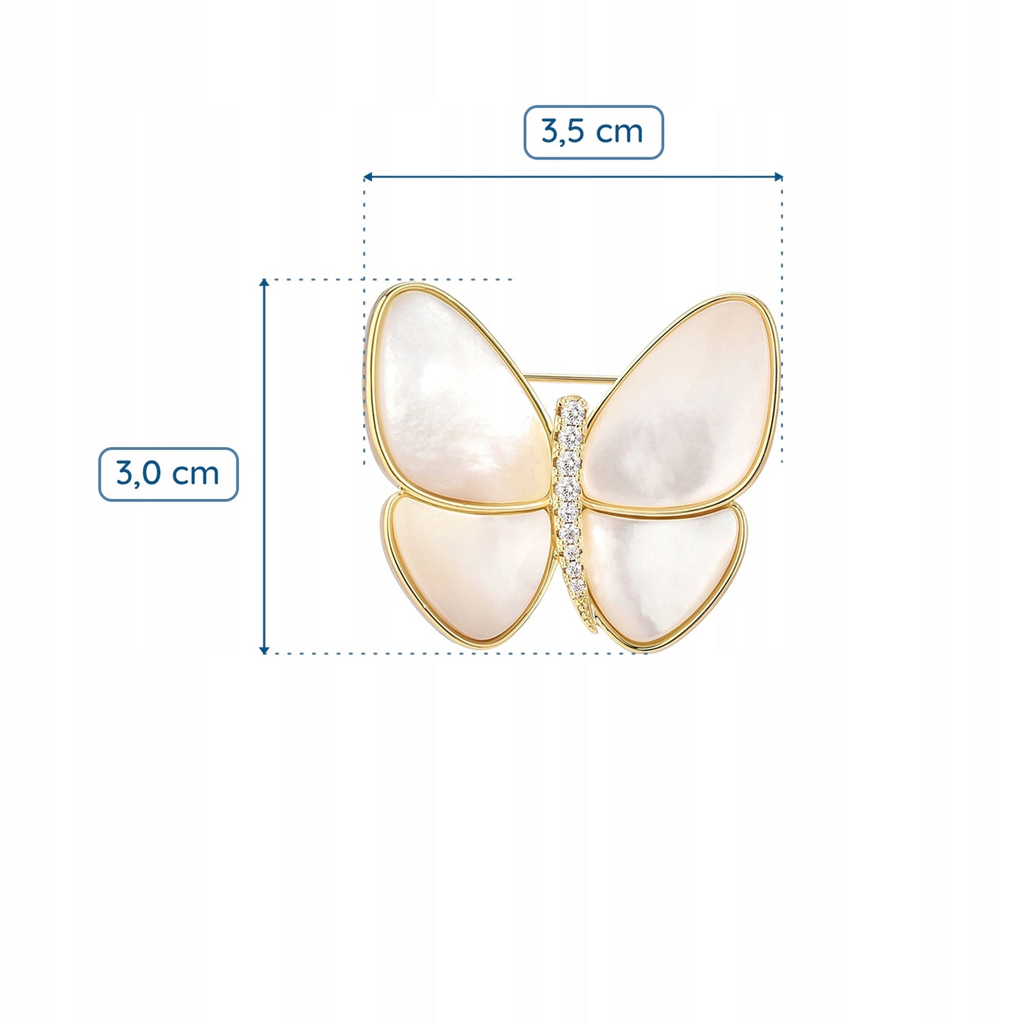 Weißer Schmetterling mit Perlmutt - 14K vergoldete Brosche