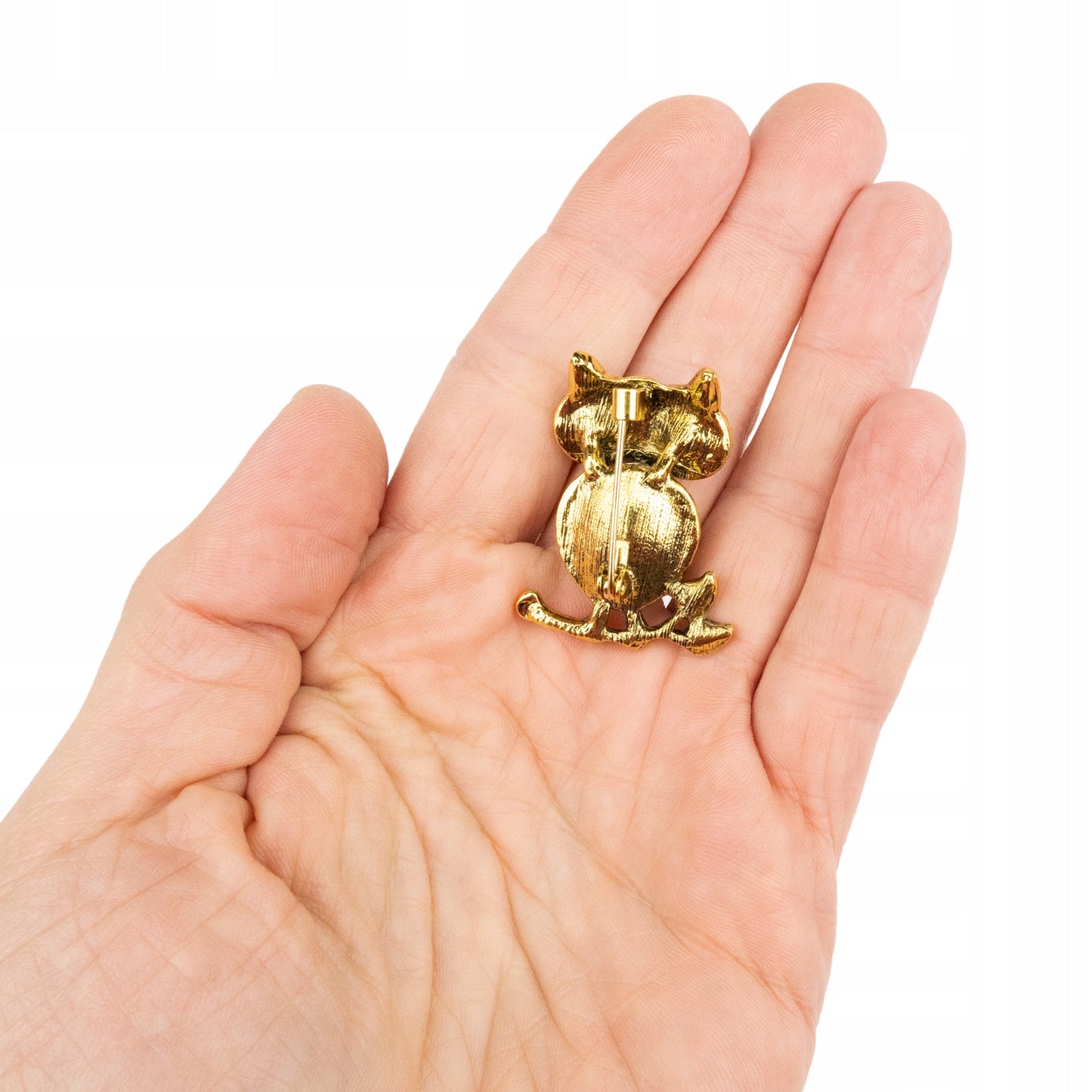Goldene Eule - Brosche mit grünen Zirkonen