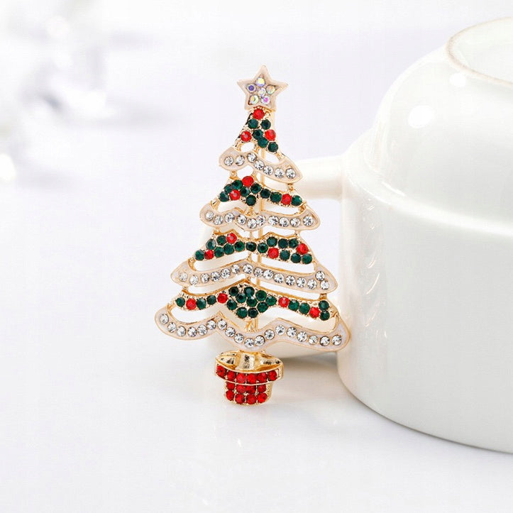 Weihnachtsbaum mit weißer Kette - bunte Weihnachtsbrosche