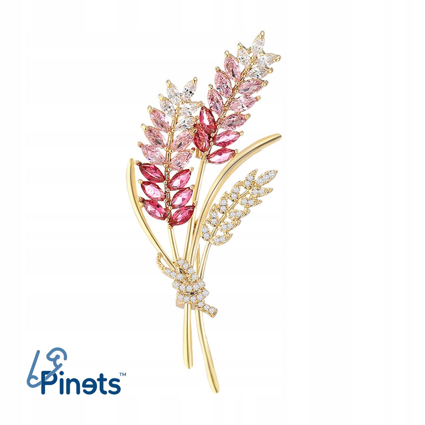 Getreideähren mit rosa Zirkonen – 14K vergoldete Brosche
