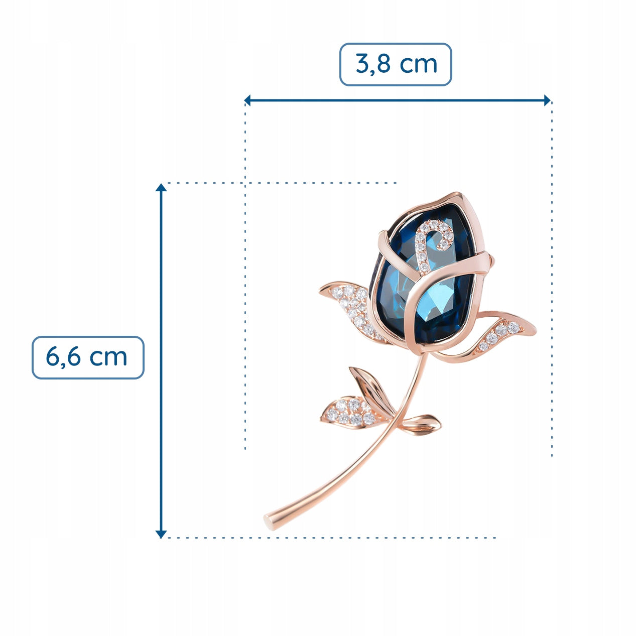 Blaue Rose – 14 Karat rosévergoldete Brosche