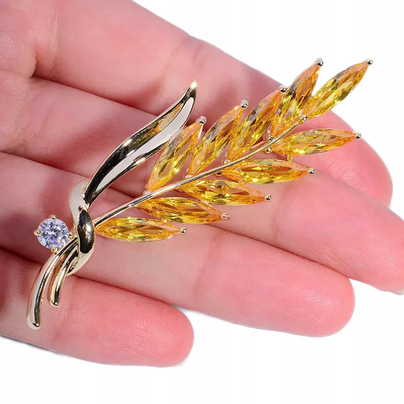 Goldene Weizenähre mit Zirkonia - Brosche