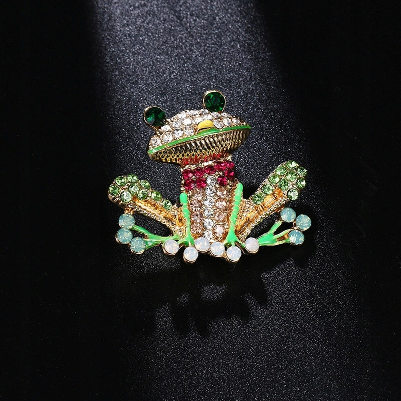 Grüner Frosch - Brosche mit Zirkonias