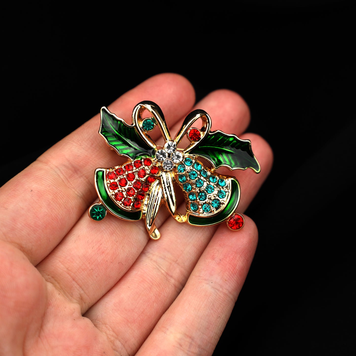 Weihnachtsglocken - Brosche mit Zirkonia