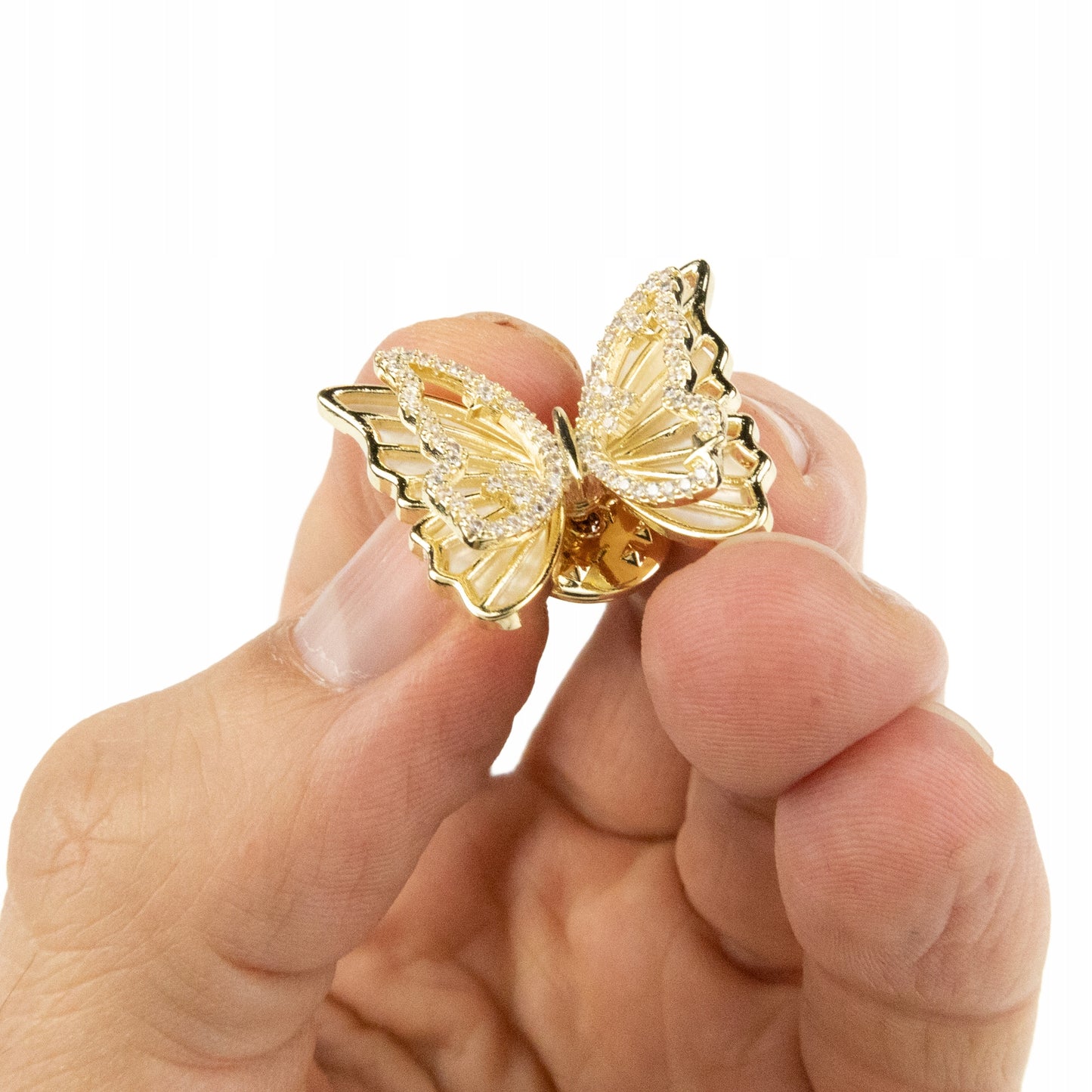 Schmetterling mit Zirkonia - 14K vergoldeter Stift