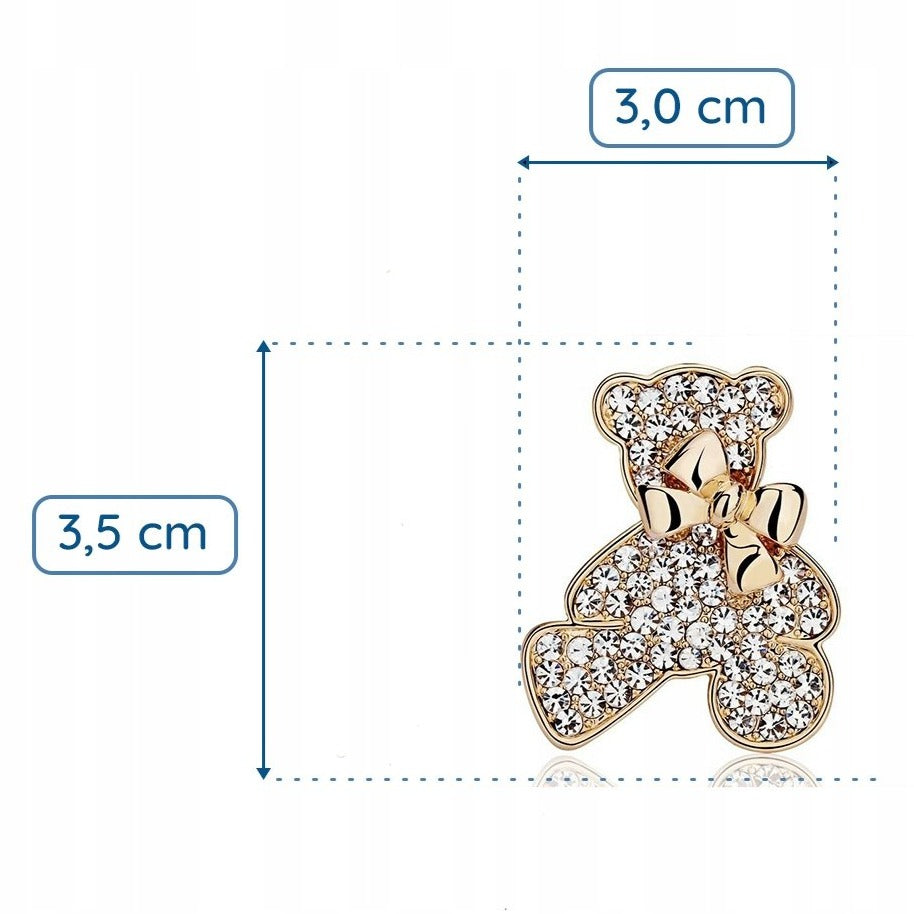 Teddybär mit Schleife, goldene Brosche mit Zirkonia