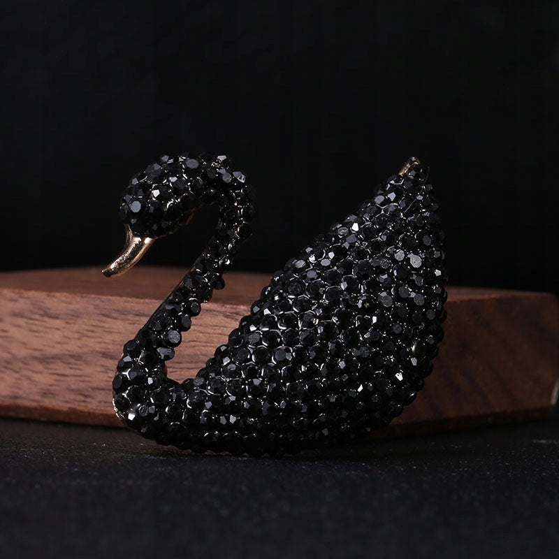 Schwarze Schwanenbrosche mit Zirkonia