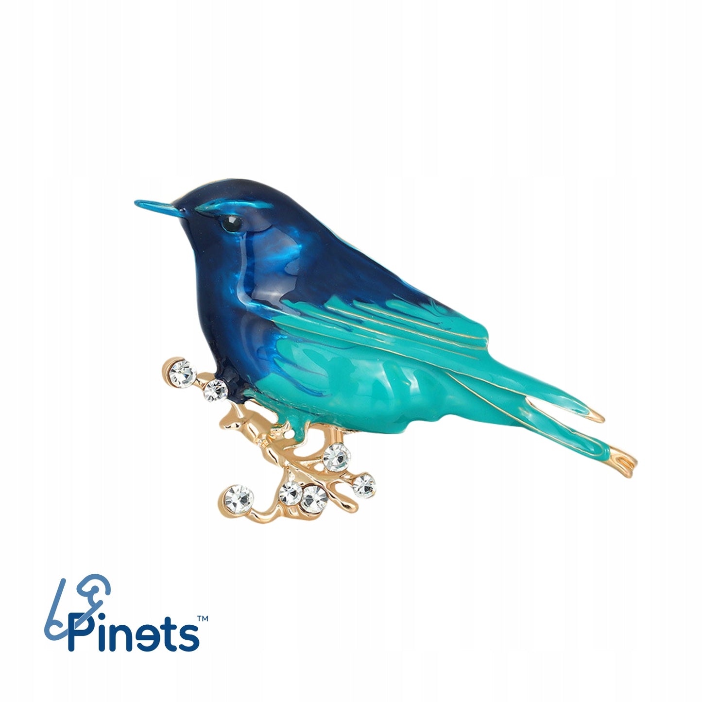 Blauer und blauer Vogel - Brosche mit Zirkonias
