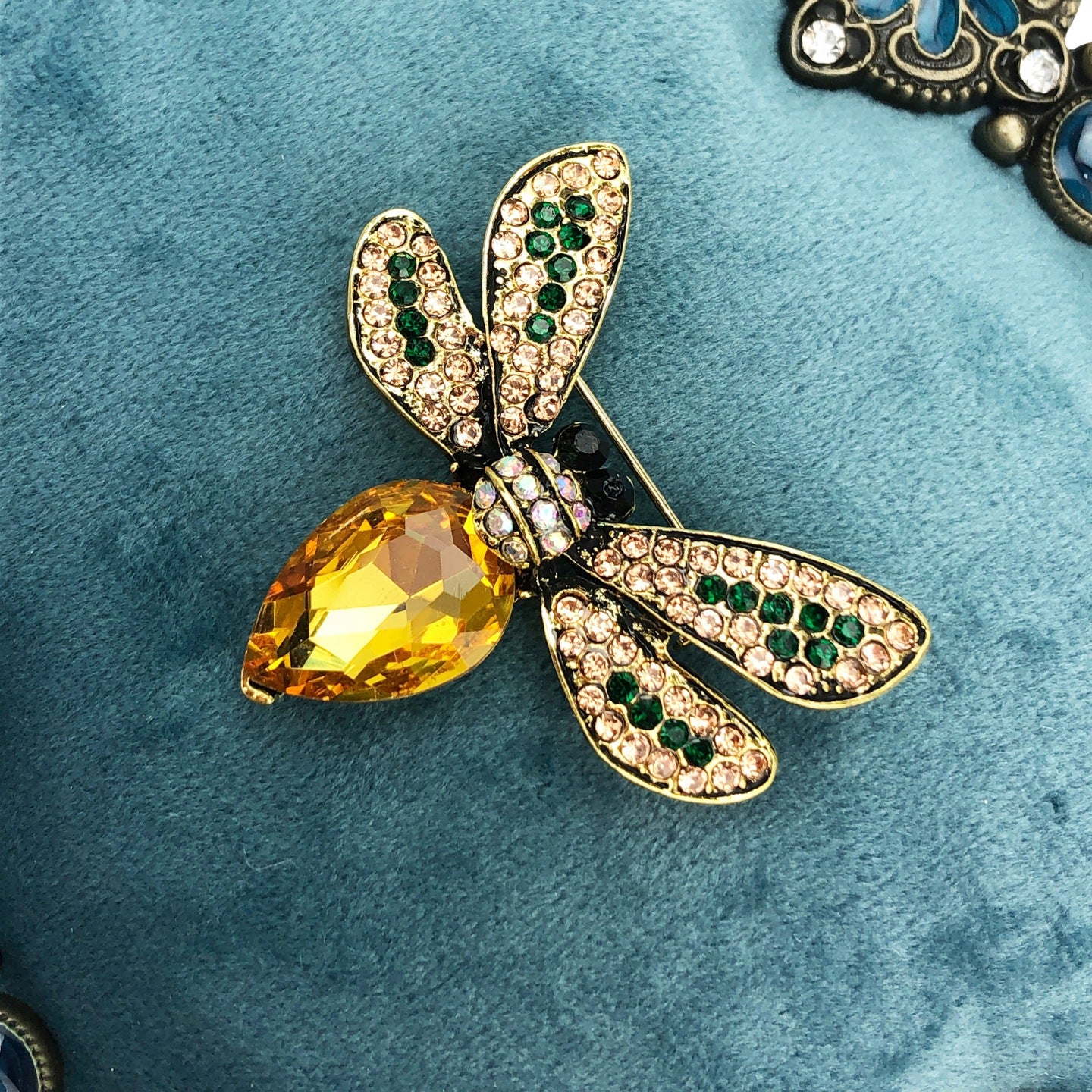 Gelbe Insektenbrosche mit Zirkonia