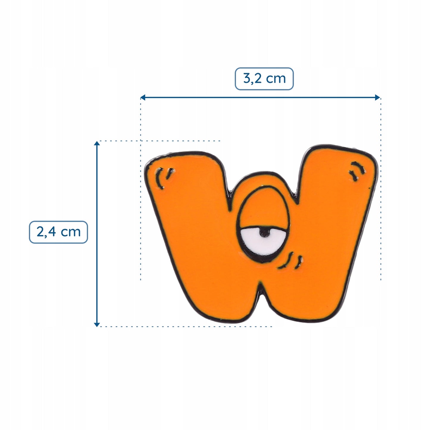 Buchstabe W mit Auge - orangefarbene Anstecknadel