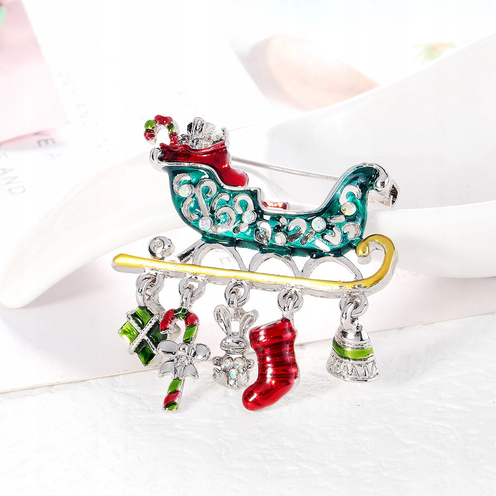 Weihnachtsmanns Schlitten mit Geschenken - Weihnachtsbrosche