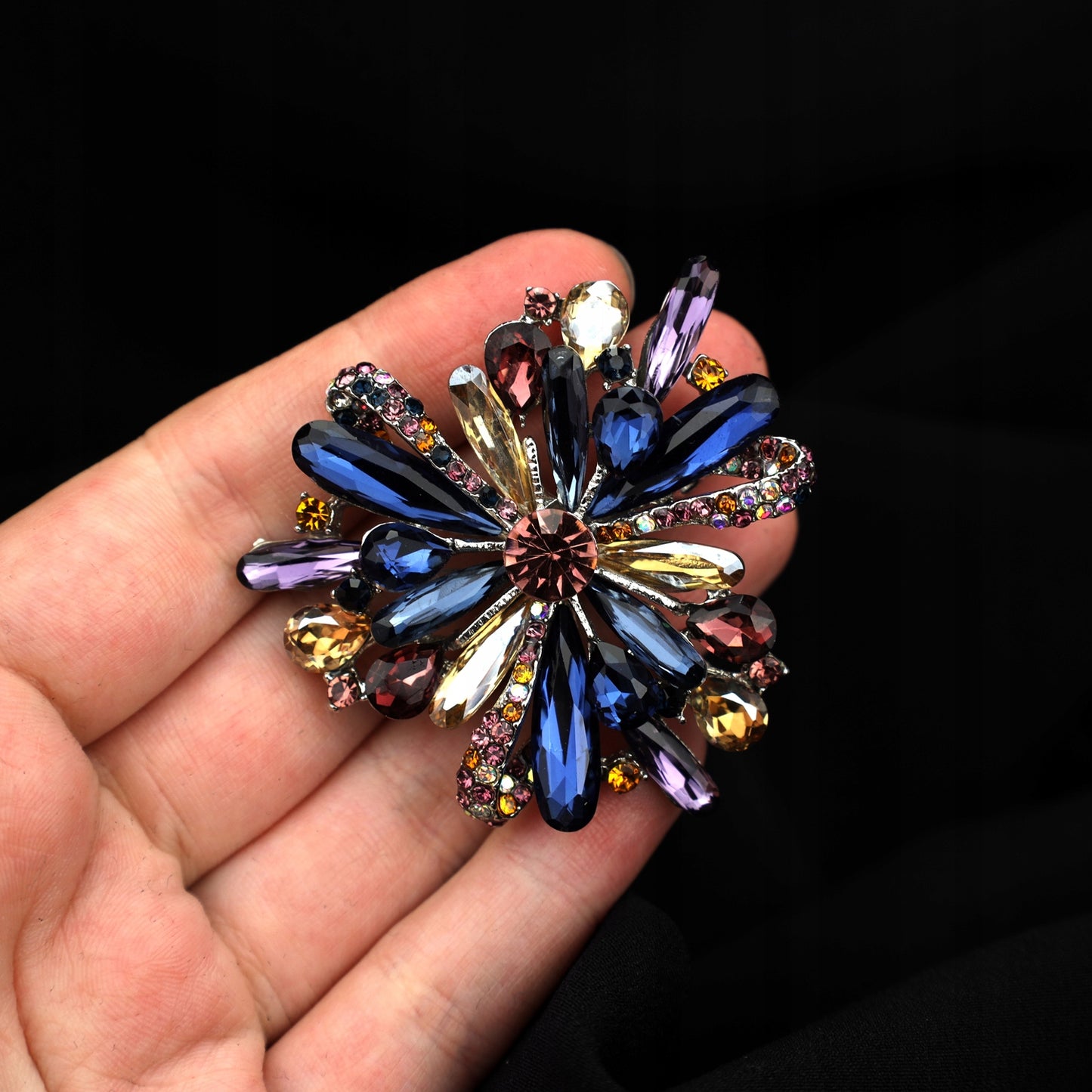 Bunte Blumen - Brosche mit Zirkonia